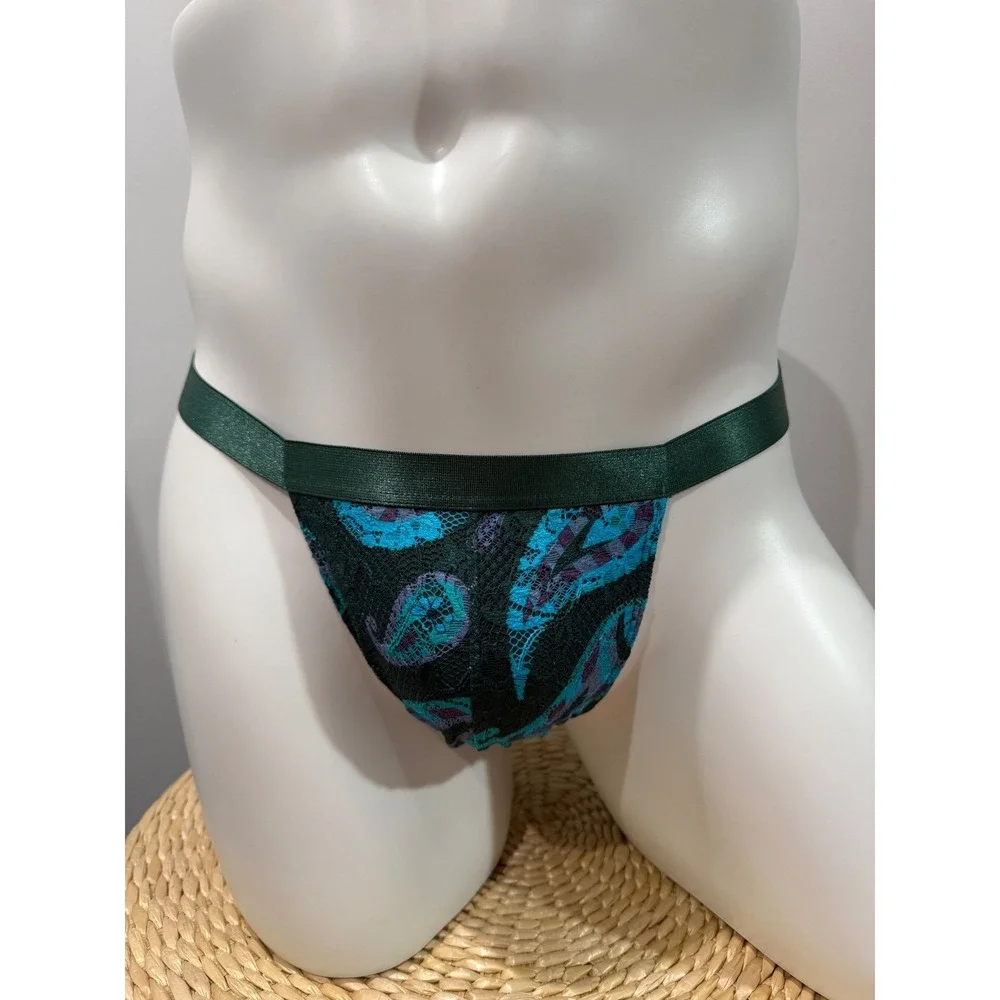 Cosabella Never Say Never Printed Italian Thong  Paisley Green Lace Men's M